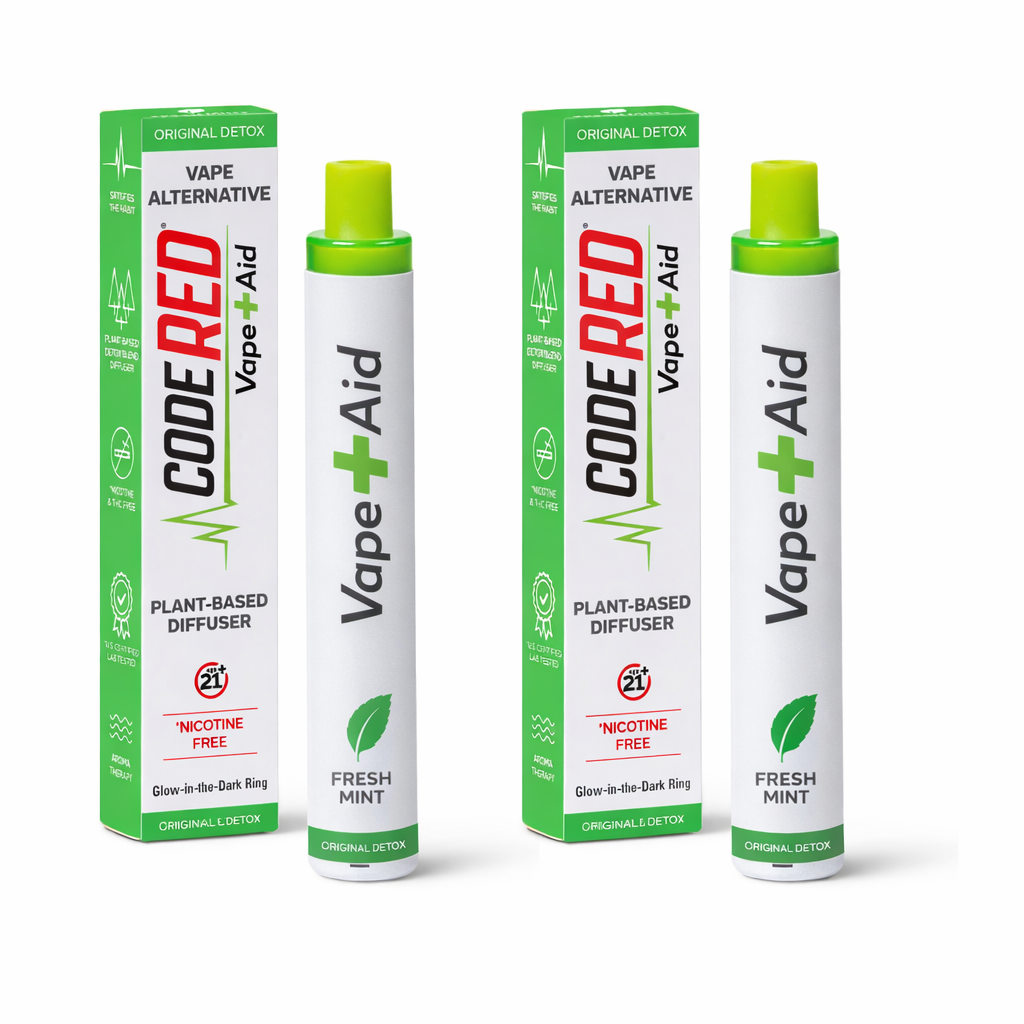 Two Code Red Vape+Aid Fresh Mint original detox blend diffusers and their packaging on a white background