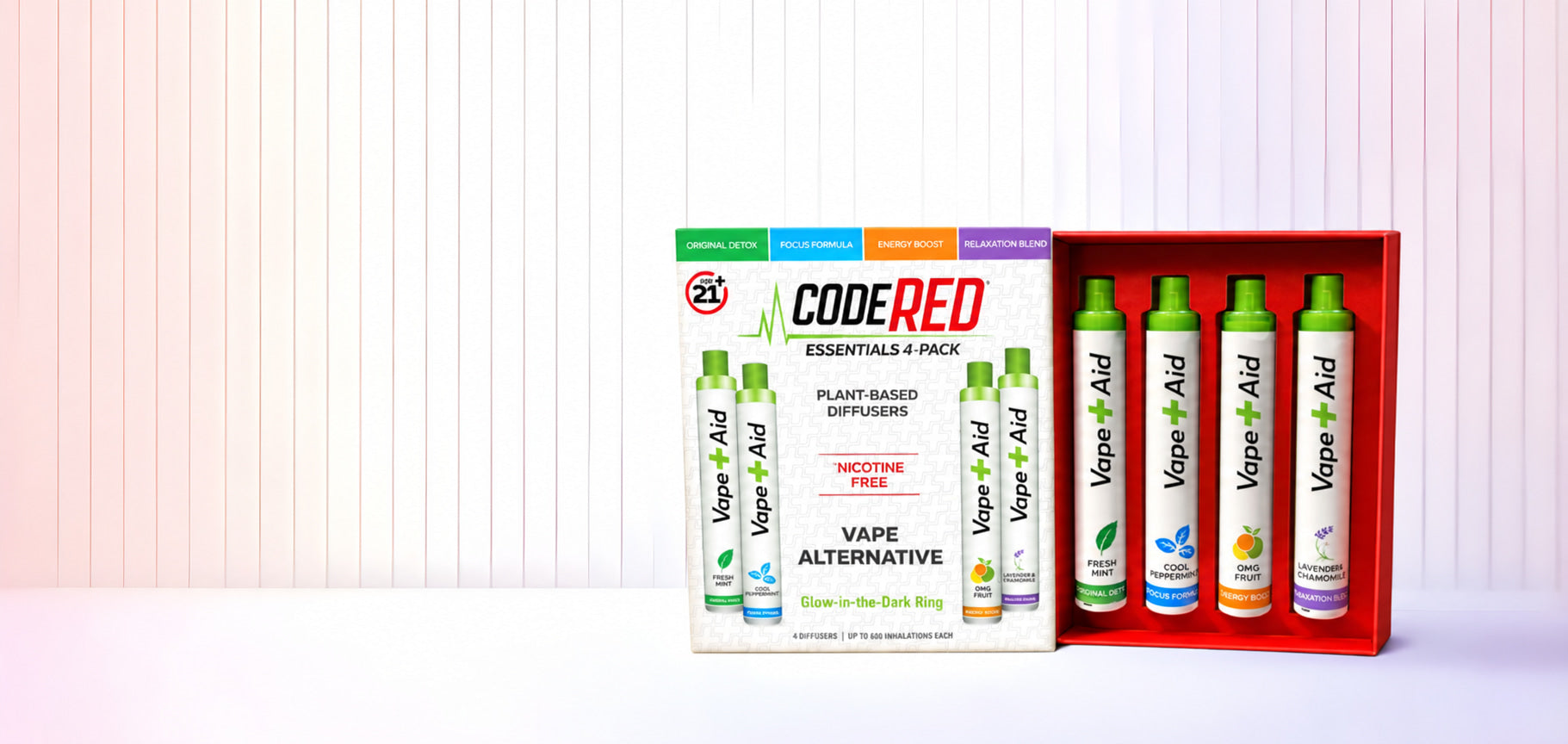 Vape+Aid 4-pack displayed with opened packaging on a lined background.