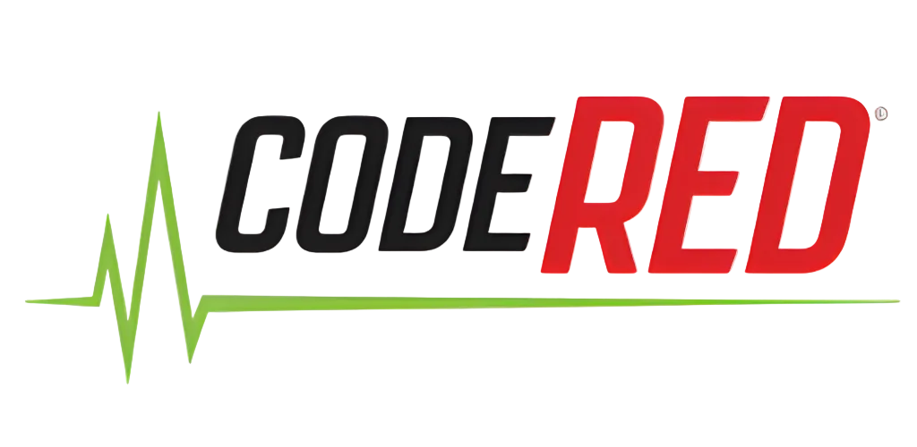 Code Red logo with a green heartbeat line