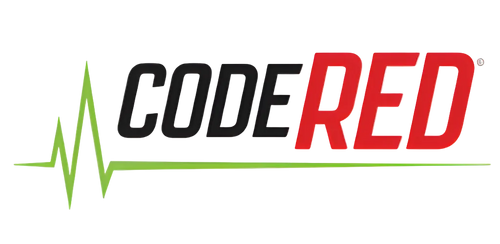 Code Red logo with a green heartbeat line