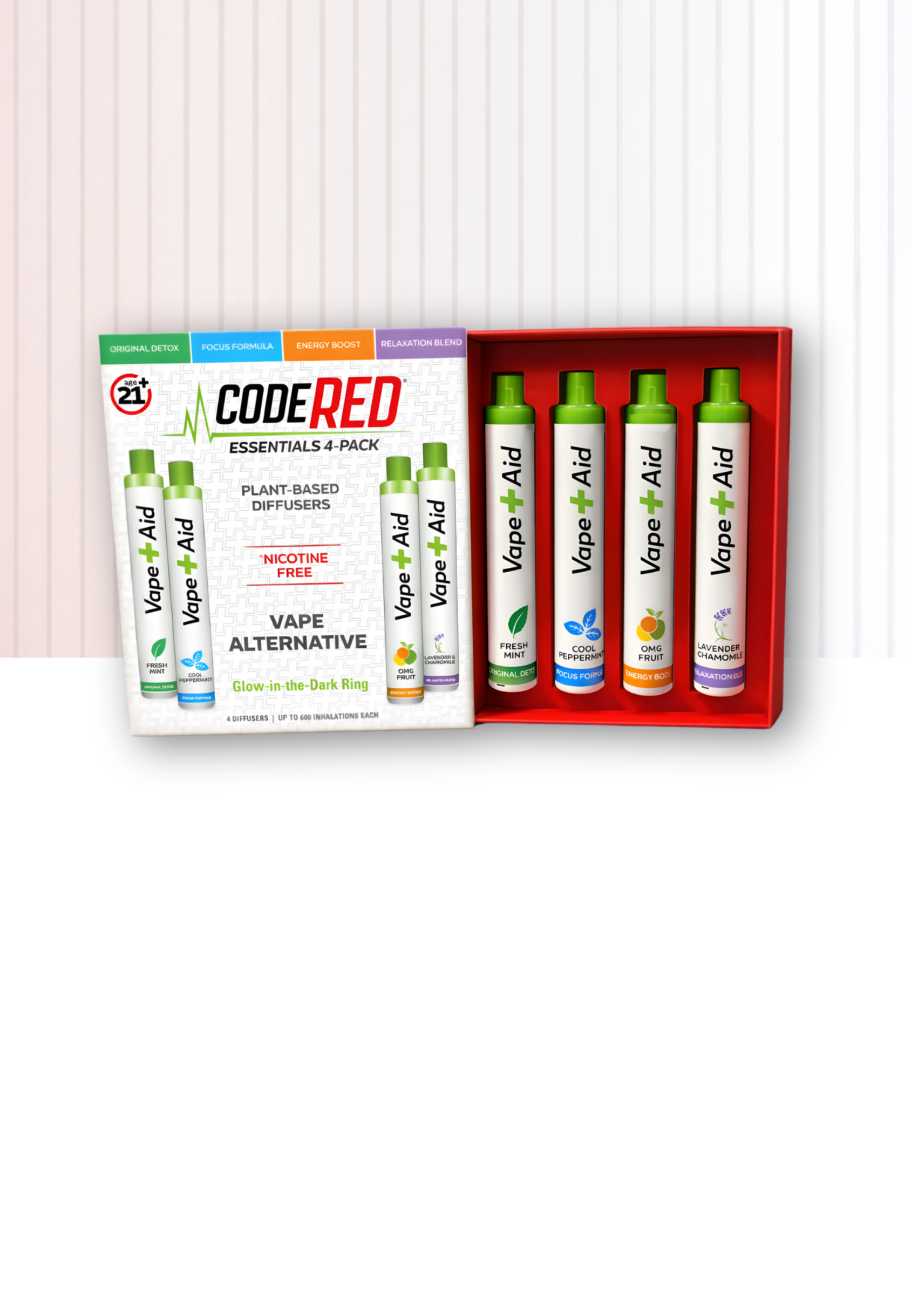 Vape+Aid 4-pack displayed with opened packaging on a lined white background.