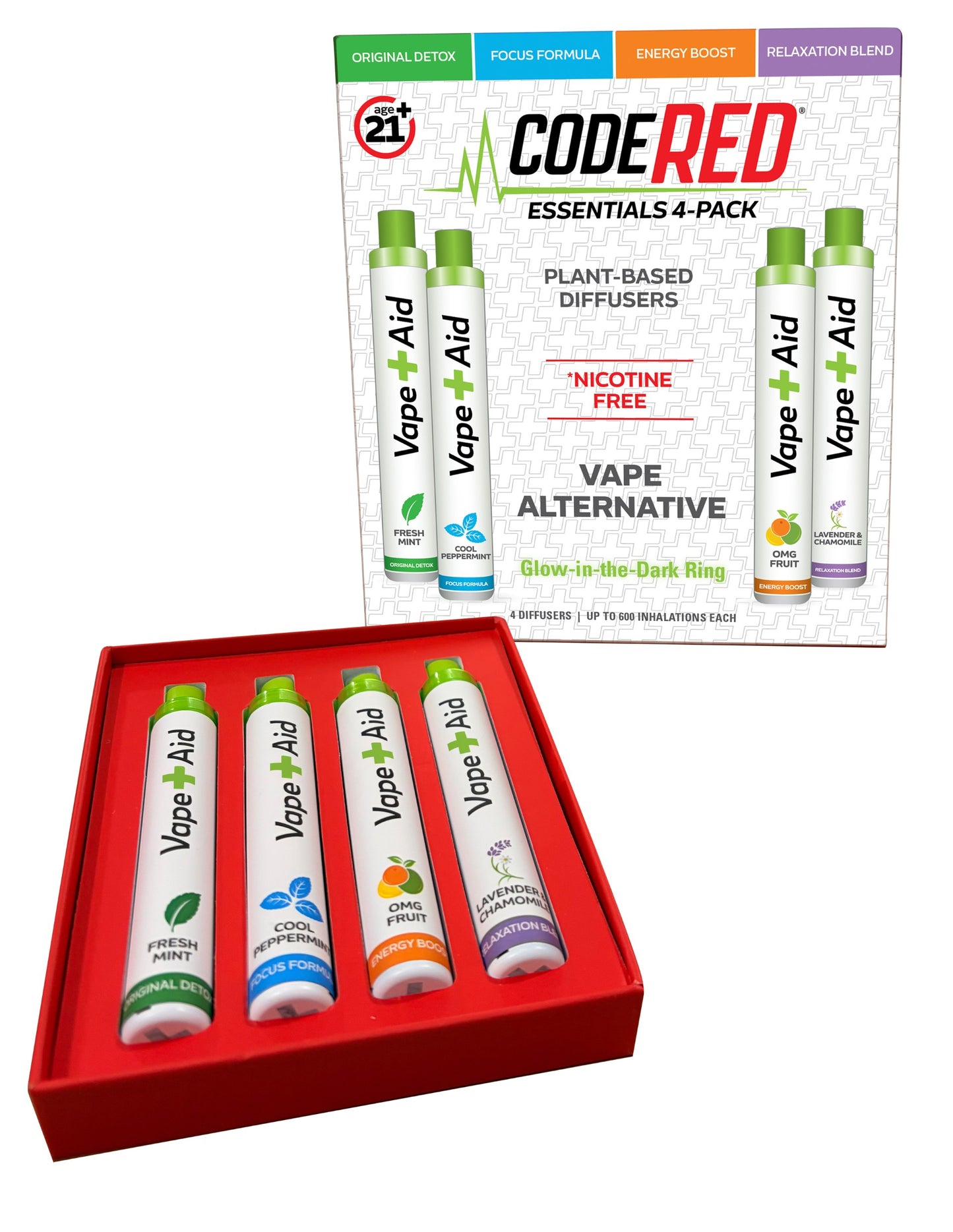 Vape+Aid 4-pack set with 'Code Red' packaging on a white background