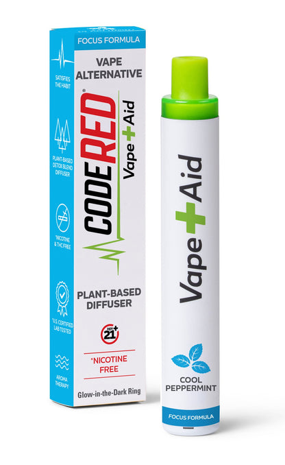Vape + Aid Cool Peppermint focus formula with packaging on a white background